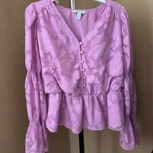 Elizabeth and James Purple Peplum Blouse with Bishop Sleeves